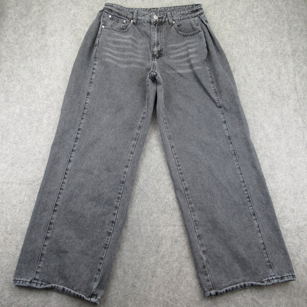 Dazy Women's Jeans Size L Black Wash Pleated Wide Leg Cotton Blend‎